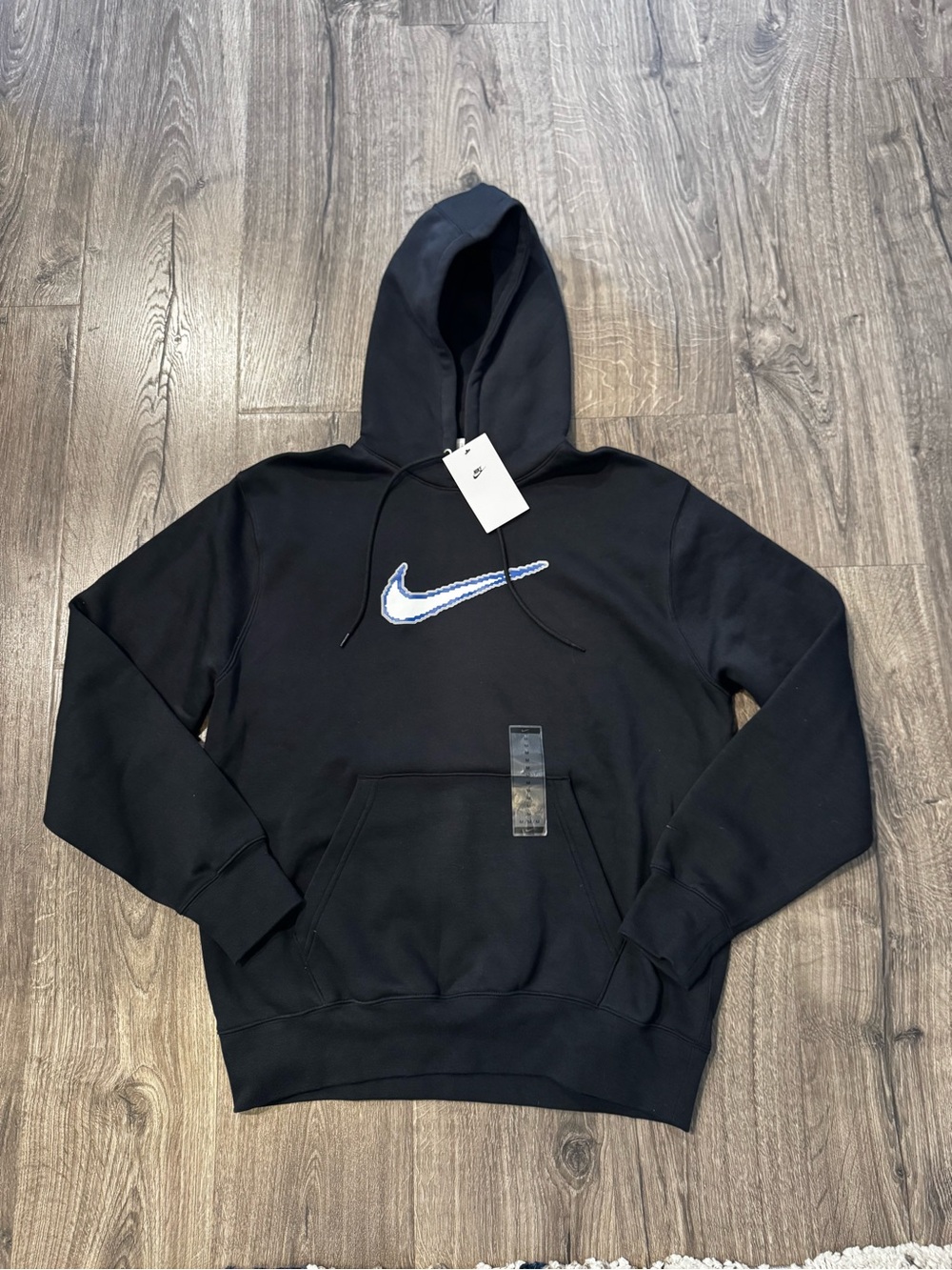 Nike Sportswear Club Black Hoodie Blue and White Swoosh New Size Medium Men - Picture 5 of 12
